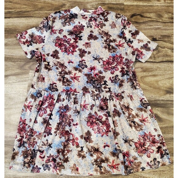 Entro Women's Small Velour Top Floral Mock Neck High Neck Peplum Fit&Flare SS - Picture 6 of 6